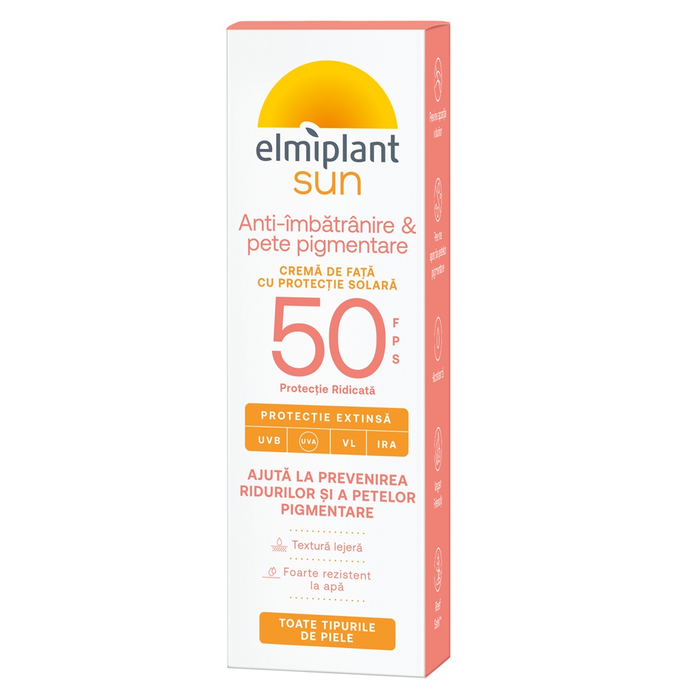 Crema anti-imbatranire si pete pigmentare cu SPF 50, 50 ml, Elmiplant Sun