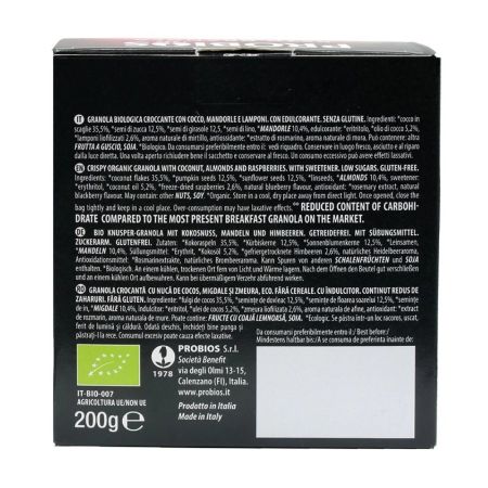 Keto Granola Bio cu cocos si zmeura, 200 g, Probios 652419