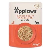 Hrana umeda pentru pisici cu piept de pui si somon in supa, 70 g, Applaws