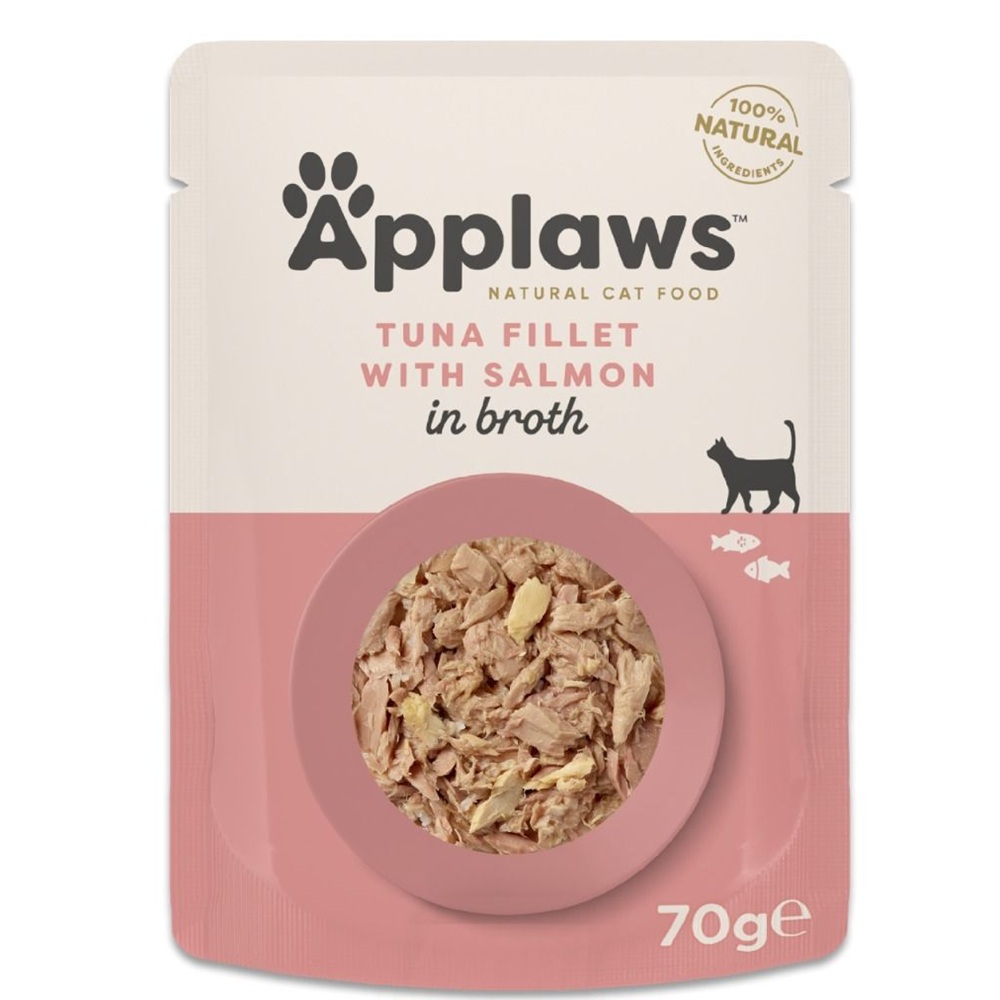 Hrana umeda pentru pisici cu file de ton si somon in supa, 70 g, Applaws