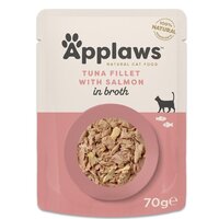 Hrana umeda pentru pisici cu file de ton si somon in supa, 70 g, Applaws