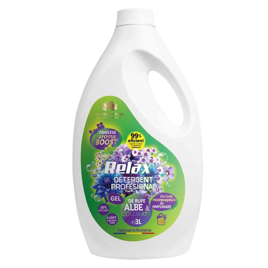Detergent profesional pentru rufe albe si colorate Relax, 3000 ml, Cashmere Aroma