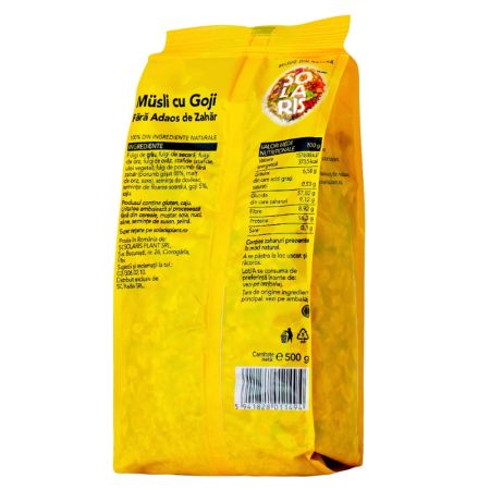 Musli cu goji fara zahar, 500 g, Solaris 661791