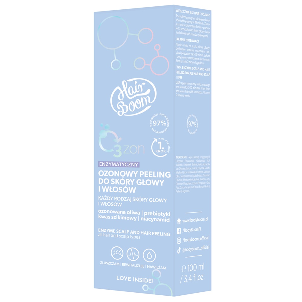 Scrub enzimatic cu ozon pentru scalp si par Hairboom O3zon, 100 ml, Body Boom