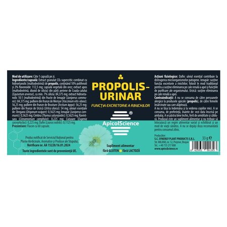 Propolis Urinar, 60 capsule, Apicolscience 704848