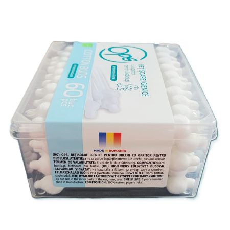 Betisoare igienice cu opritor pentru bebelusi, 60 bucati, Ops 654135