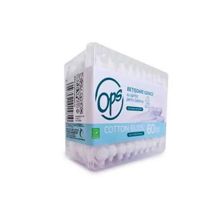 Betisoare igienice cu opritor pentru bebelusi, 60 bucati, Ops 710046