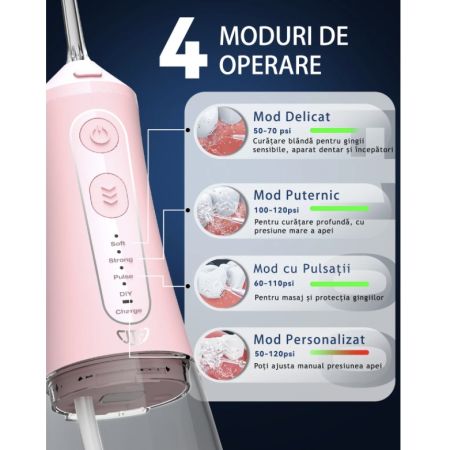 Irigator bucal cu lampa UV Roz F300, 1 bucata, JTF 654363