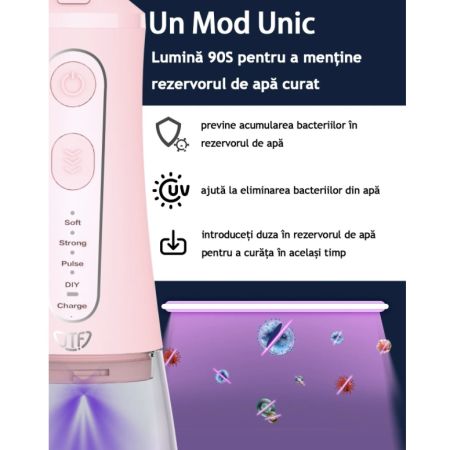 Irigator bucal cu lampa UV Roz F300, 1 bucata, JTF 654368