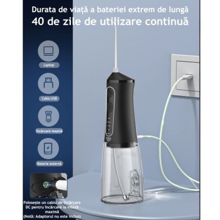 Irigator bucal cu lampa UV Negru F300, 1 bucata, JTF 654385