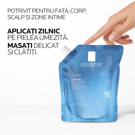 Refill Gel de dus calmant si protector pentru piele sensibila Lipikar, 400 ml, La Roche-Posay 654647