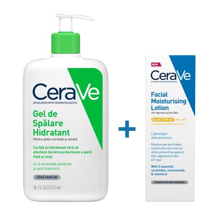 Pachet Gel de spalare hidratant, 473 ml + Crema hidratanta pentru fata cu SPF 50, 52 ml, CeraVe 654667