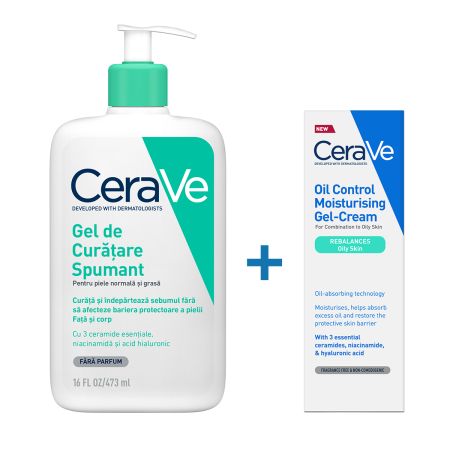 Pachet Gel spumant de curatare, 473 ml + Gel-crema cu efect hidratant, 52 ml, CeraVe 654666