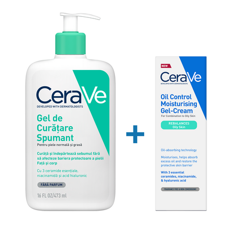 Pachet Gel spumant de curatare, 473 ml + Gel-crema cu efect hidratant, 52 ml, CeraVe 654666