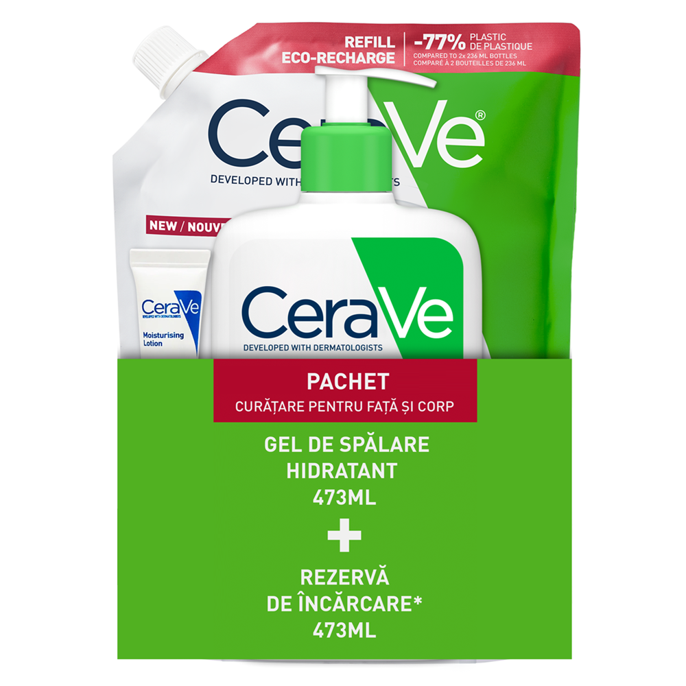 Pachet Gel de spalare hidratant, 473 ml + Refill Gel de spalare hidratant, 473 ml, CeraVe