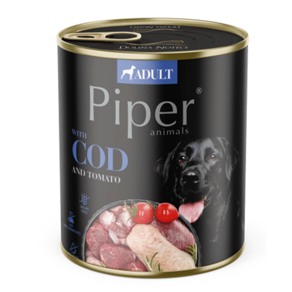 Hrana umeda pentru caini cu cod si sos de rosii, 400 g, Piper