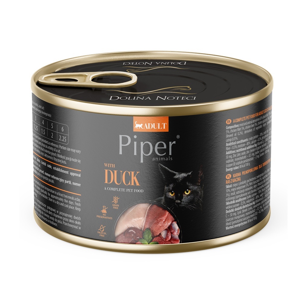 Hrana umeda cu carne de rata pentru pisici adulte, 185 g, Piper