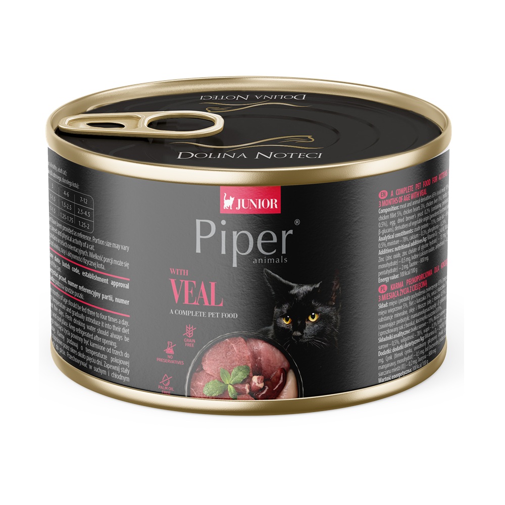 Hrana umeda cu carne de vitel pentru pui de pisica Junior Cat, 185 g, Piper