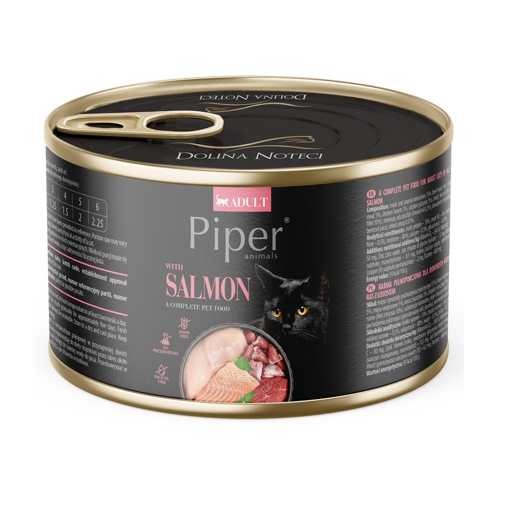 Hrana umeda cu carne de somon pentru pisici adulte, 185 g, Piper