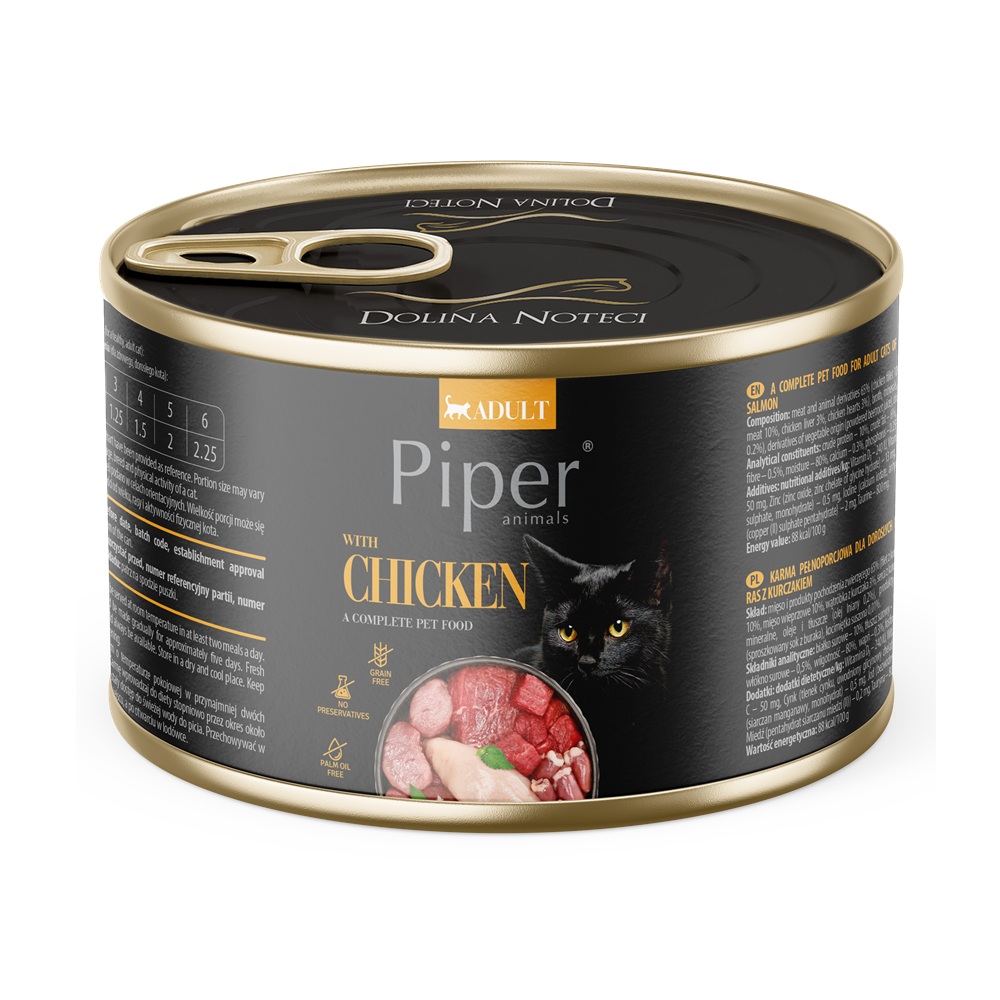 Hrana umeda cu carne de pui pentru pisici adulte, 185 g, Piper
