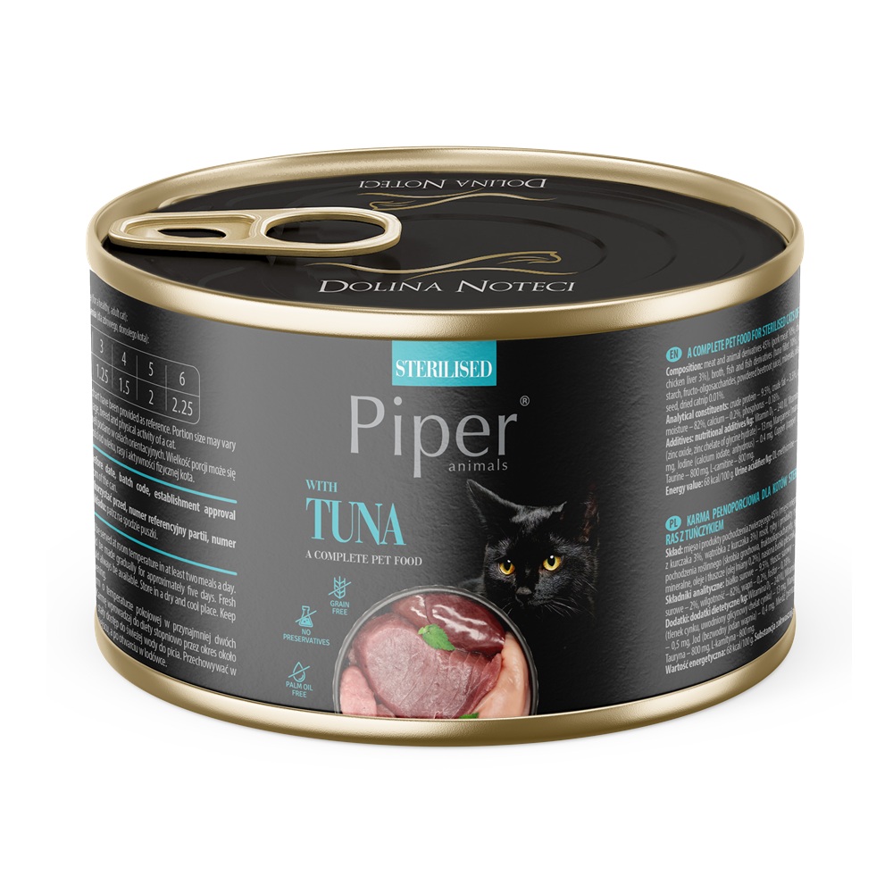 Hrana umeda cu carne de ton pentru pisici adulte sterilizate Sterilised Cat, 185 g, Piper