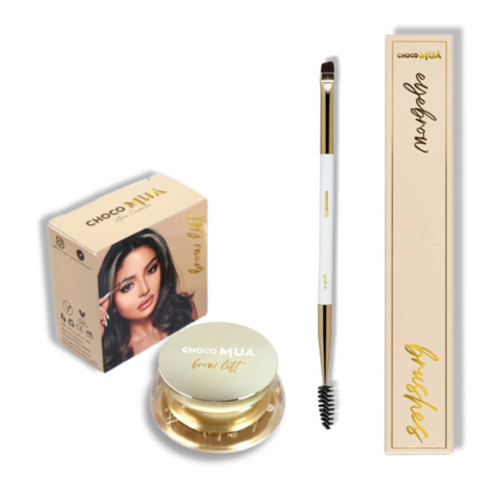 Set ceara pentru sprancene Brow Lift 20 g + pensula pentru sprancene Eyebrow Brush 10 g, Choco Mua