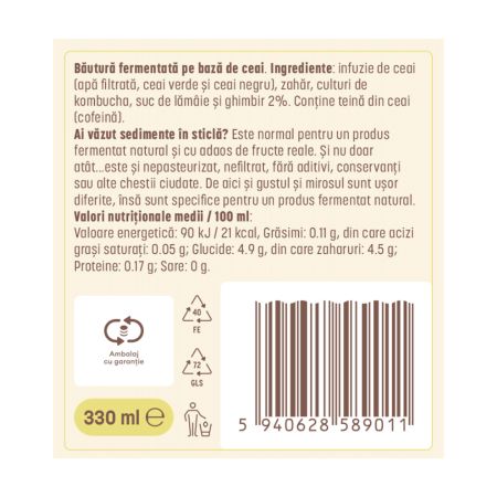 Kombucha cu ghimbir si lamaie, 330 ml, Zenvita 655043