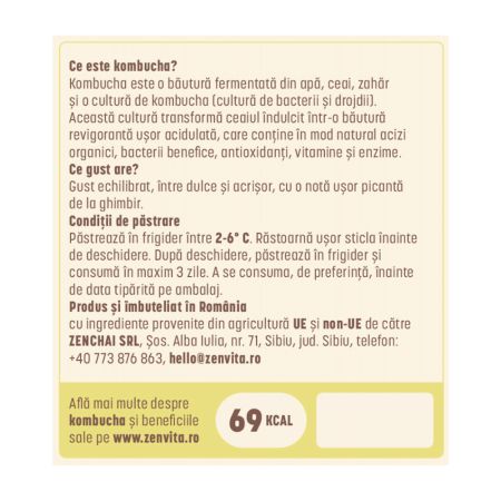 Kombucha cu ghimbir si lamaie, 330 ml, Zenvita 655059
