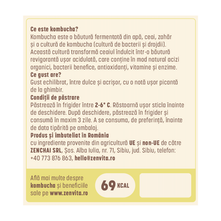 Kombucha cu ghimbir si lamaie, 330 ml, Zenvita 655059