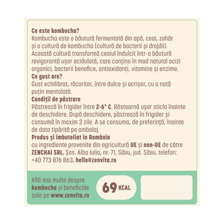Kombucha cu menta si lime, 330 ml, Zenvita 655060
