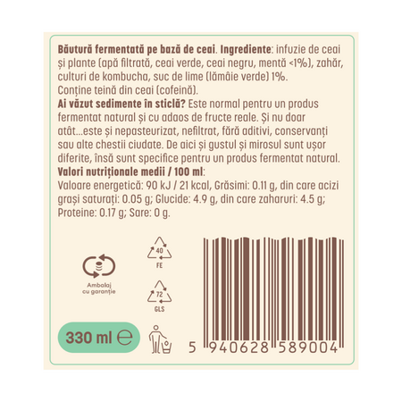 Kombucha cu menta si lime, 330 ml, Zenvita 655047