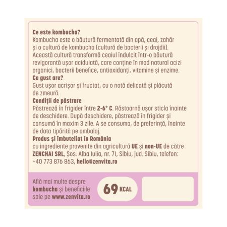 Kombucha cu zmeura si hibiscus, 330 ml, Zenvita 655057