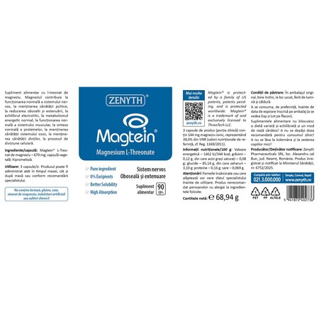 Magnesium L-Treonat Magtein, 90 capsule, Zenyth 701618
