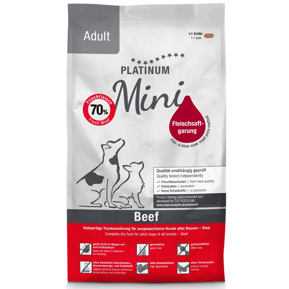 Hrana uscata cu vita pentru caini adulti de talie mica Mini Adult Dog, 900 g, Platinum