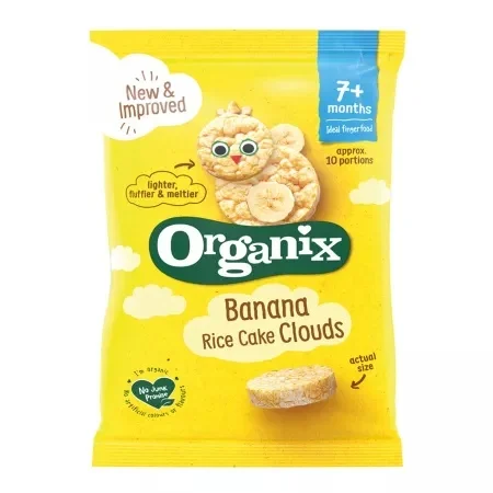 Rondele ecologice din orez expandat cu banane 7 luni+, 40 g, Organix