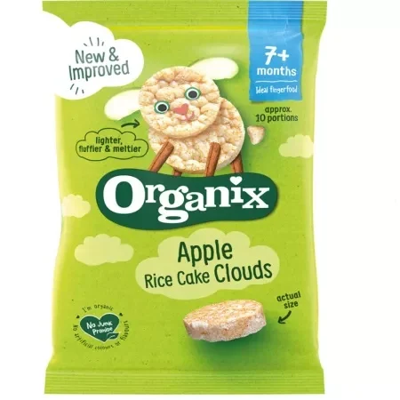 Rondele ecologice din orez expandat cu mere 7 luni +, 40 g, Organix