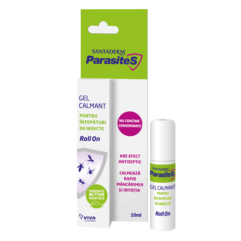 Gel tip roll on impotriva intepaturilor de insecte Santaderm Parasites, 10 ml, Viva Pharma