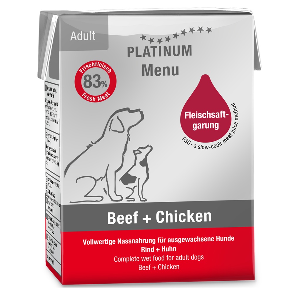 Hrana umeda cu pui si vita pentru caini adulti Dog, 185 g, Platinum