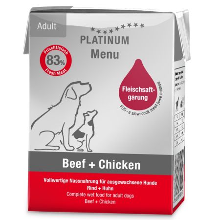 Hrana umeda cu pui si vita pentru caini adulti Dog, 185 g, Platinum 655819