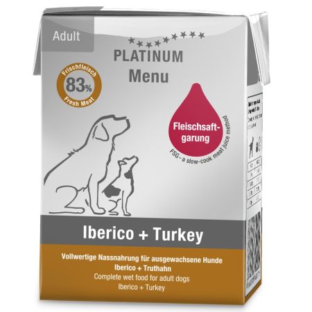 Hrana umeda cu rata si curcan pentru caini adulti Dog, 185 g, Platinum 655892