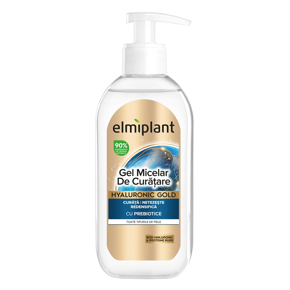 Gel micelar de curatare Hyaluronic Gold, 200 ml, Elmiplant