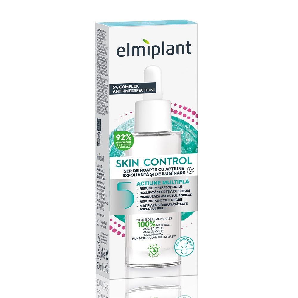Ser de noapte cu actiune exfolianta Skin Control, 30 ml, Elmiplant