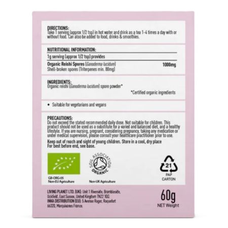 Reishi Spore, 1000 mg, 60 g, MushroomsForLife 656303