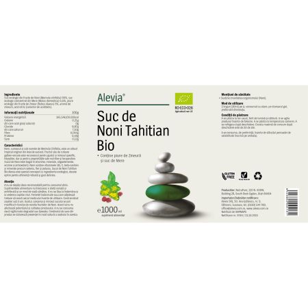 Suc ecologic de Noni Tahitian cu aroma de zmeura, 1000 ml, Alevia 655799