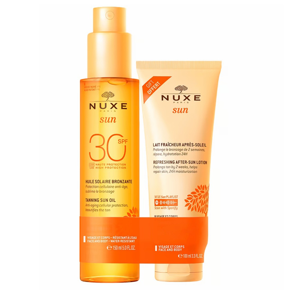 Set Ulei pentru bronzat cu SPF 30, 150 ml + Lotiune dupa expunerea la soare, 100 ml, Nuxe