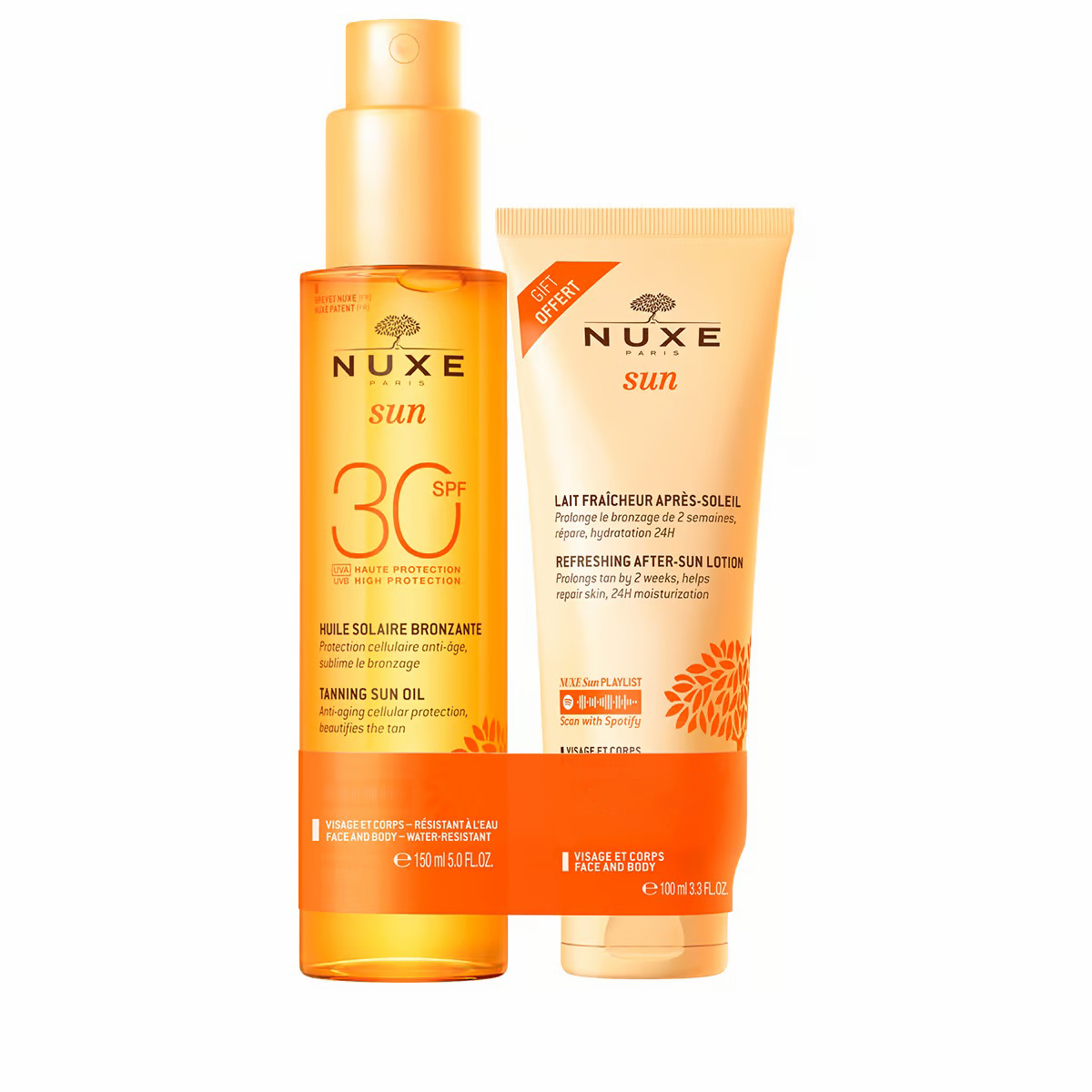 Set Ulei pentru bronzat cu SPF30 150 ml + Lotiune dupa expunerea la soare 100 ml, Nuxe