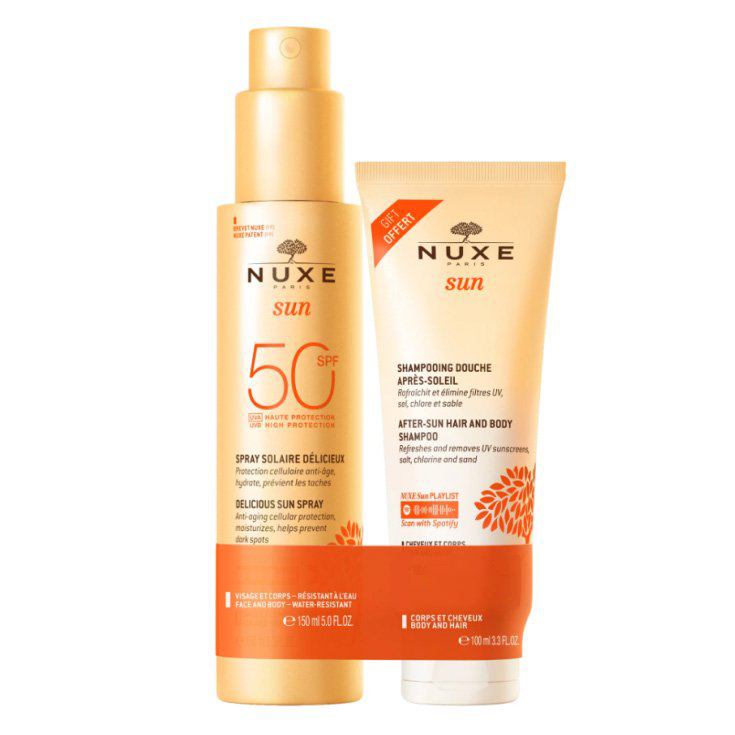 Set Spray pentru fata si corp SPF50 150 ml + Sampon pentru par si corp dupa expunerea la soare 100 ml, Nuxe