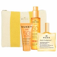 Set de vara Huile Prodigieuse 50 ml + Ulei pentru bronzat cu SPF50 150 ml + Crema de fata cu protectie solara SPF50 50 ml, Nuxe