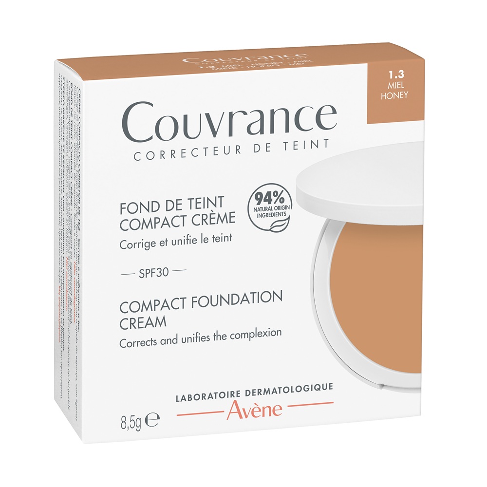 Fond de ten compact cu SPF 30 pentru ten normal si mixt nuanta 1.3 Miere Couvrance, 8.5 g, Avene