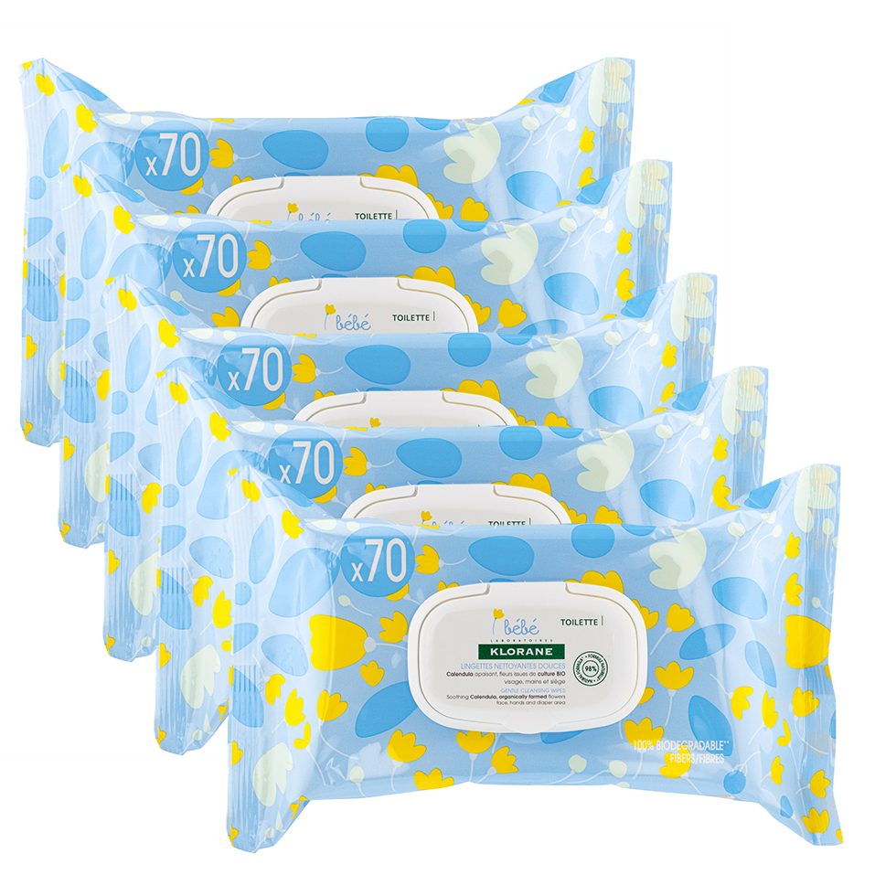 Pachet Servetele umede calmante pentru copii, 5 x 70 bucati, Klorane Bebe